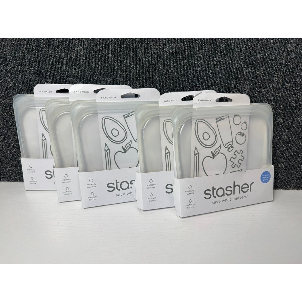 Stasher Reusable Silicone Sandwich Bag Lot of 5 Clear 28oz NWT